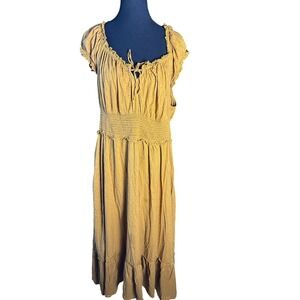 Old Navy Mustard Yellow Swiss Dot boho cottagecoreSmocked Midi Dress Women's XL
